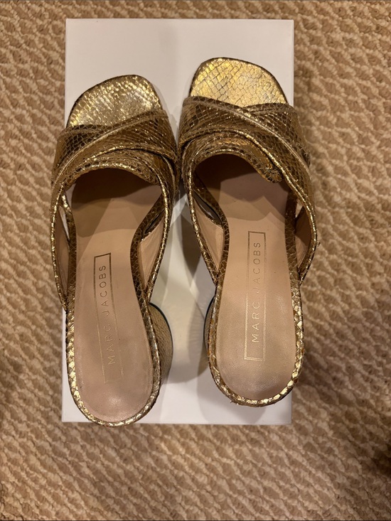 Marc Jacobs Shoes - Marc Jacobs Metallic Gold Snake-like Slide Mules/Heels